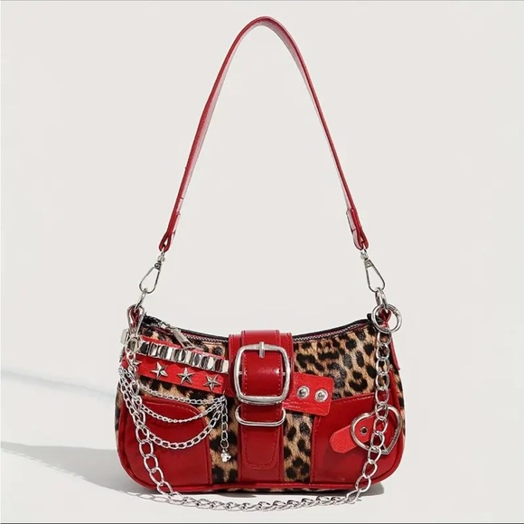Y2K Red Leopard Print Women's Bag - Picture 1 of 2